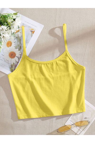 HEREN BUTİK Yellow Combed Cotton 100% Cotton Strap Basic Undershirt
