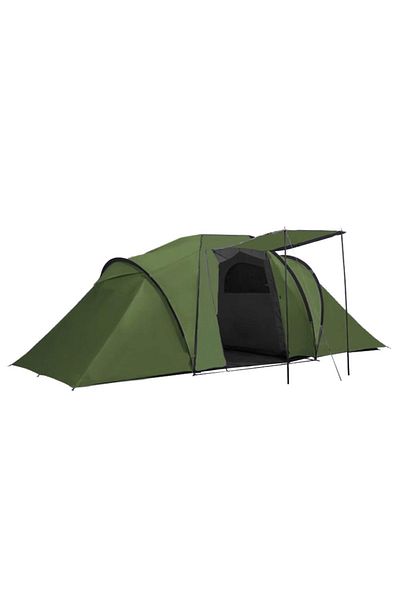 SERSIMO Cort camping, impemeabil, 2 camere + hol, 4 locuri, 460x200x245cm, verde