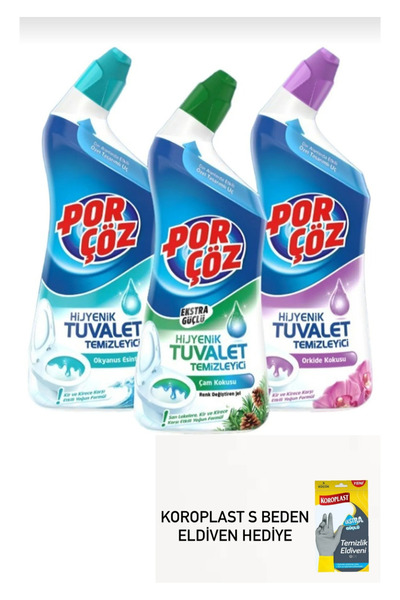 Porçöz Hijyenik tuvalet temizleyici 3 lü set koroplast ekstra güçlü temizlik ...