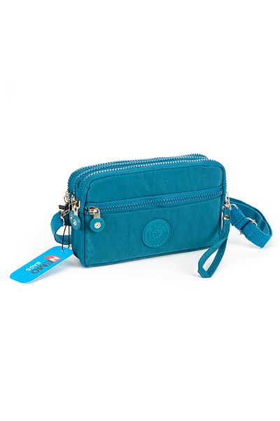 NEMO BAGS Turquoise Unisex Wallet, 4 Compartments, Phone Holder, Crinkle Fabric, Cross Strap Shoulder Bag, 20X12Cm