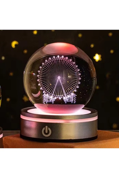 Wolawood Luxury Kristal Cam Kar Küresi USB’li 3D Lazer İşleme LED Lamba Işıkl...