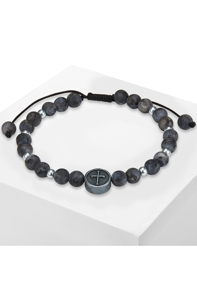 True Rebels Edelsteinarmband Armband Jade grau