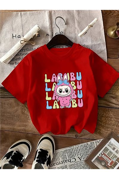 Let's Wear Labubu Text Character Printed T-Shirt for Girls