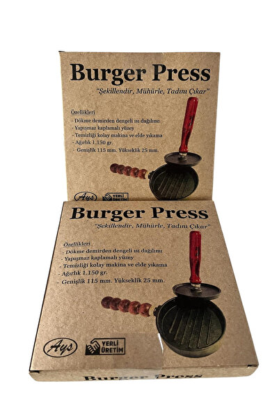 AYS Hamburger Press & Köfte Kalıbı & Et Mühürleme Komple Döküm Alt Üst Dengeli Pişirme Yanmaz Yapışmaz
