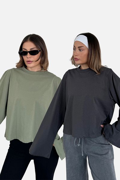 C&City Wide Sleeve Oversize 2 Pack T-Shirt 965 Khaki/Smoked