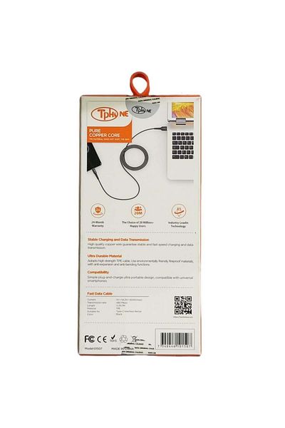 TP TPHONE USB to Type-C Charger Cable Black