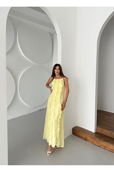 NEW STATION New Statıon Maxi Fırfır şifon elbise