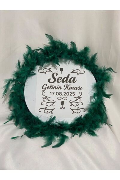 ARHEDİYELİK Gelin Tefi 30cm,İsim ve Tarih Yazılı Otriş Süslemeli Kına Tefi (Z...