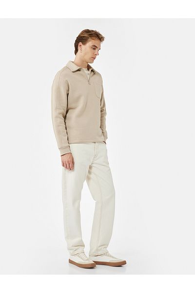 Koton Raised Pocket Detailed Long Sleeve Half Zip Polo Neck Sweatshirt