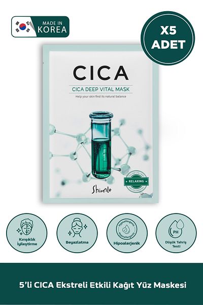 Shionle Cıca Deep Korean Paper Face Mask Offering Special Care for Sensitive Skin with Sage and Green Tea 5 Pack