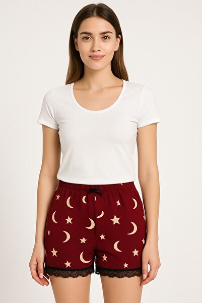 İyisini İstersen Women's Full Flexible Viscose Combed Cotton Fabric Shorts with Lace at the Leg Ends