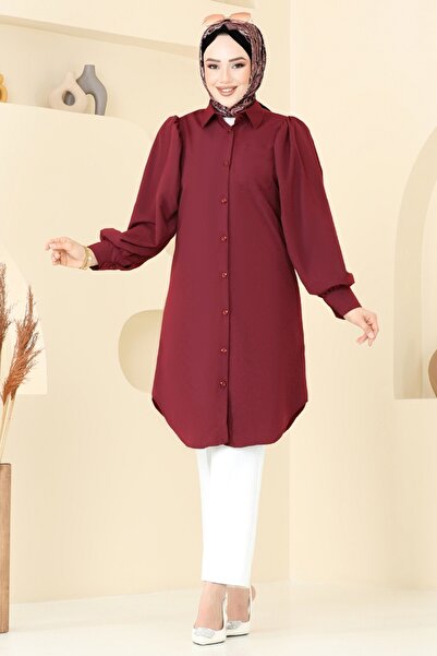 ModaMerve Balon Kollu Tesettür Tunik 3039KTR750-MS Koyu Bordo