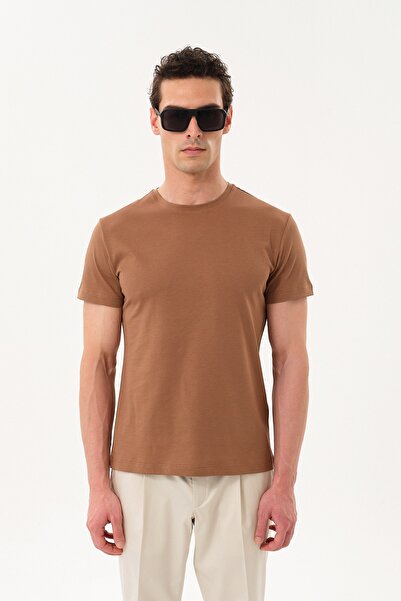 SPORTEMPT slim fit Bărbați guler rotund basic tricou - Maro