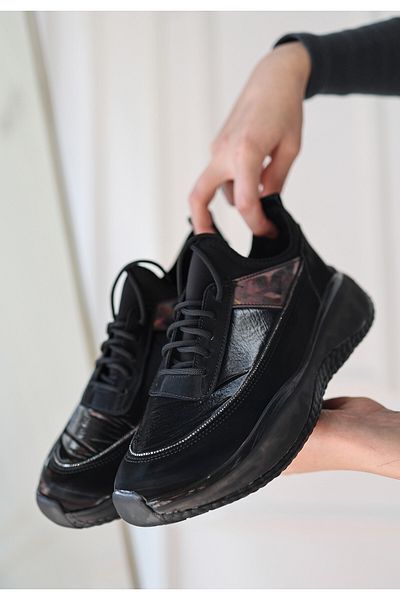 Skygo Nadio Black Patent Leather Black Sole Lace-Up Sneakers