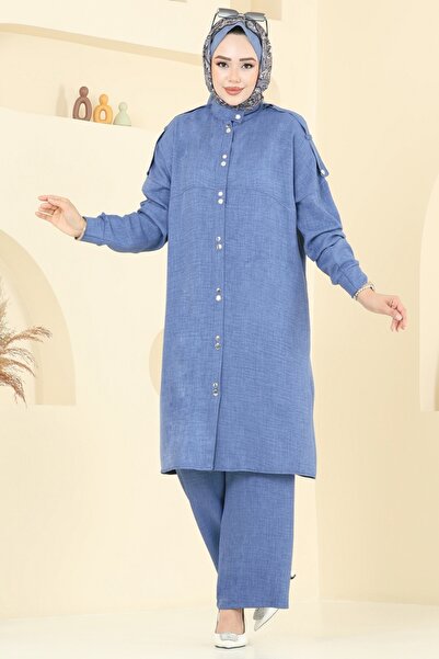 ModaMerve Önü Çıtçıtlı Sofia Takım 442DVL817-MS İndigo