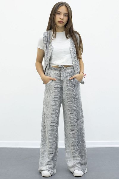 Cansın Mini Bottom with Vest and Wide Leg Pants - Top Set 21013