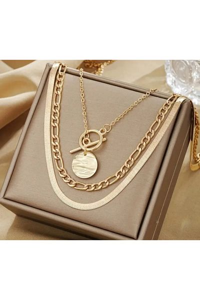 stainless steell Vip 3-Piece Laminated Snake Bone Chain Necklace Set