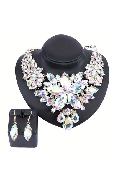 BirYıldızOl Crystal Stone Design Jewelry Set Crystal Choker Earring Set