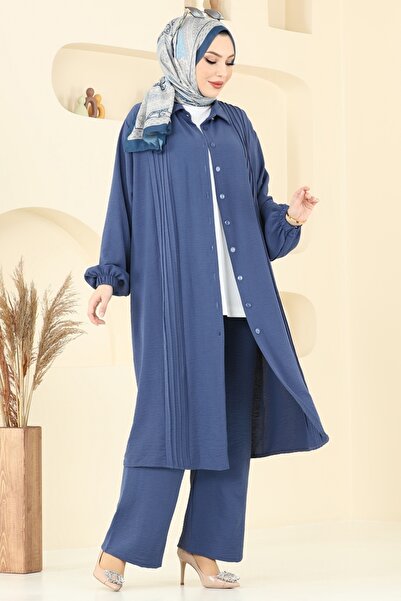 ModaMerve Önden Düğmeli Tesettür Takım 2019MEY846-MS İndigo