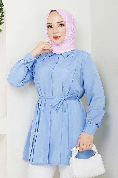 ModaMerve Nervür Detay Tesettür Tunik 273ASN888-MS Mavi