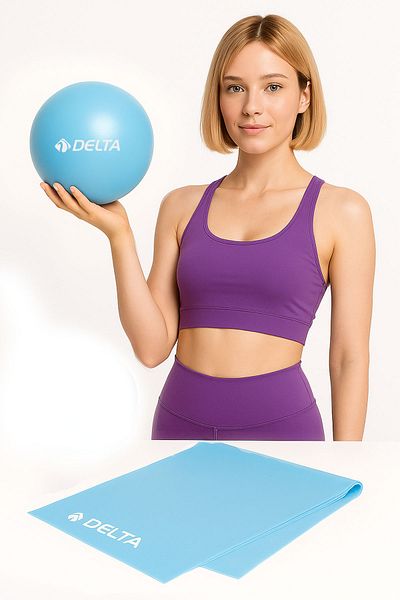 Delta Mini Pilates Set 2 τεμαχίων, Pilates Denge Topu 20 εκ., 120 x 15 εκ. Pilates Λάστιχο Μπλε