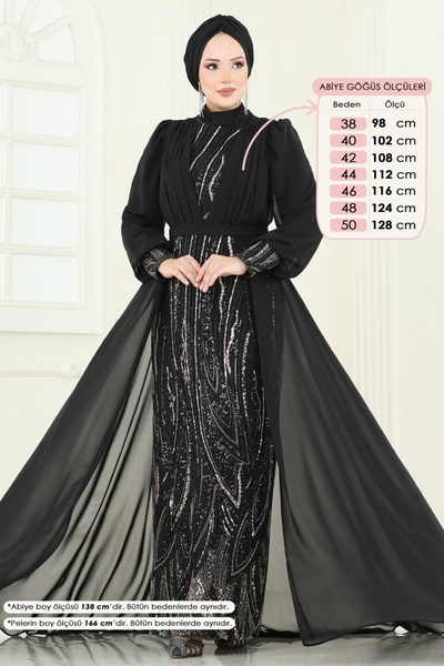 ModaMerve Şifon Pelerinli Tesettür Abiye 6631YG95-MS Siyah