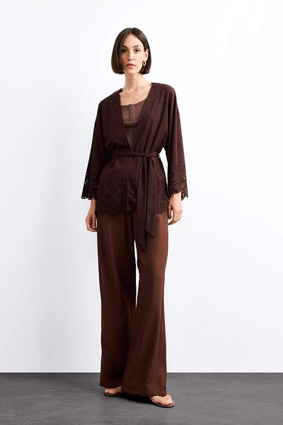DeFacto Fitted Wrinkle Brode Tie-Up Long Sleeve Blouse G0283Ax25Sm