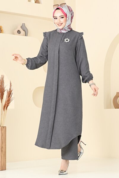 ModaMerve Fırfır Detay İkili Takım 830OZN1046-MS Antrasit