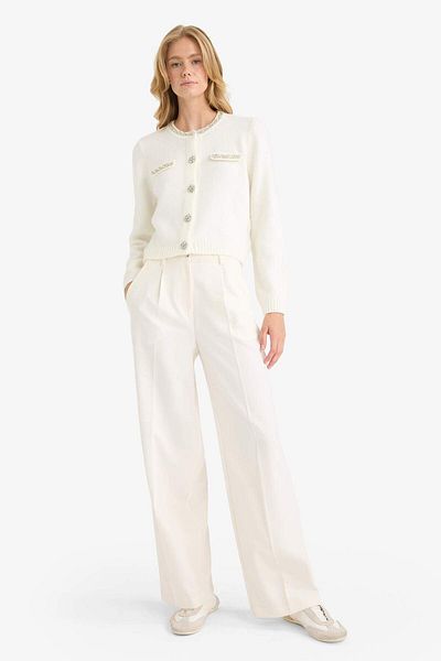 DeFacto Regular Fit Crew Neck Embroidered Cardigan F3896Ax25Wn