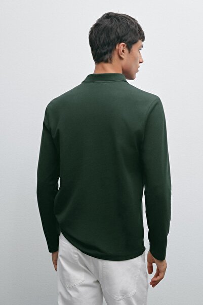 Massimo Dutti Uzun kollu merserize pamuklu dokulu polo yaka t-shirt