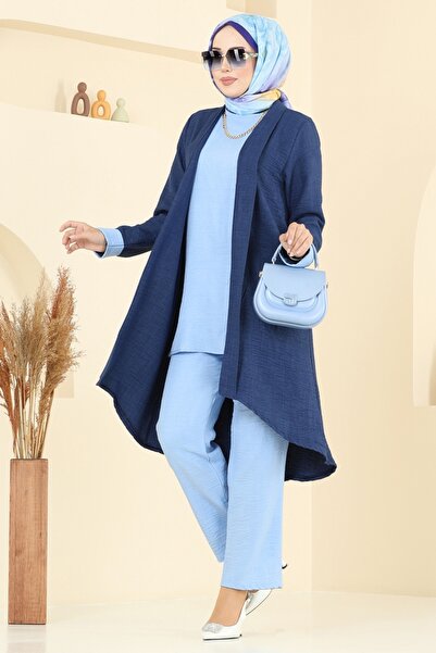 ModaMerve Asimetrik Kesim Üçlü Takım 3129HBS856-MS Laci&Bebe Mavisi