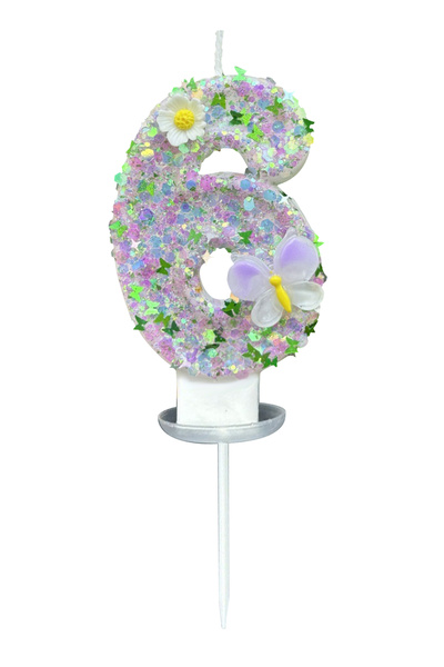 L&Wen شموع كعكة ملونة رقم 6 مقاس 7 سم، شمعة رقم زهرة بيضاء لأعياد الميلاد وحفلات الزفاف والاحتفالات