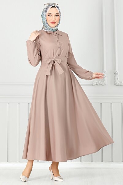ModaMerve Yarım Düğmeli Terikoton Elbise 333MSA980-MS Vizyon