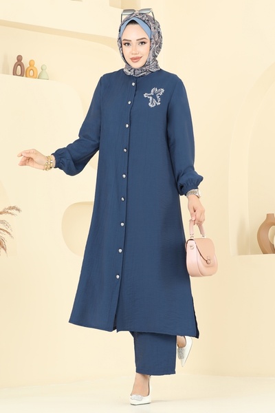 ModaMerve Star Detailed Hijab Suit 449Dvl817-Ms Indigo