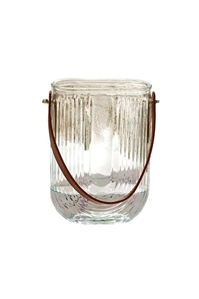 OEM Glass Vase, Transparent with Vertical Stripes and Handle, 18cm