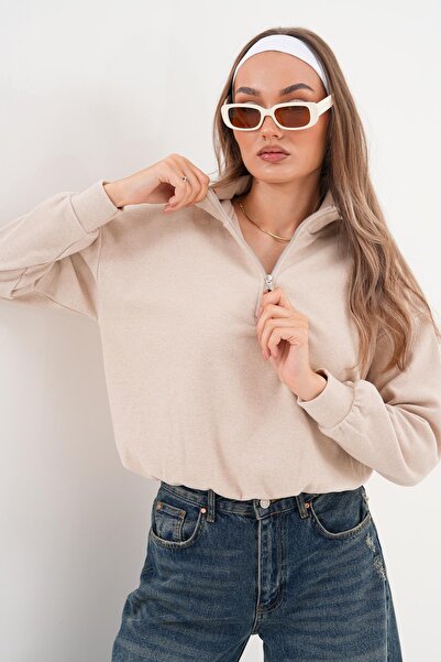 ŞİMAL Women's Collar Zipper Detailed Thessaloniki Knitted Sweatshirt 255059 -