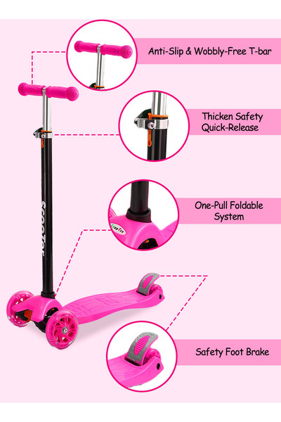 KidLe Kids Kick Scooter, with Flashing Light Wheels and 3 Height Adjustable Handle, for 7+ Years