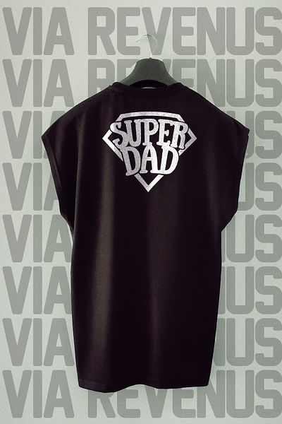 Vordevia Super Dad Back Printed Zero Sleeve Crew Neck Sports Tshirt