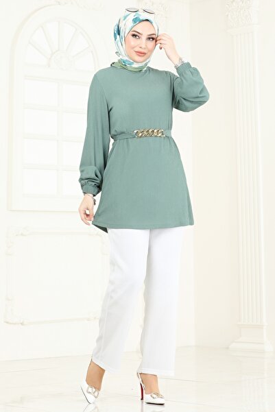 ModaMerve Zincir Kemerli Tesettür Takım 344DVL817-MS Mint&Ekru