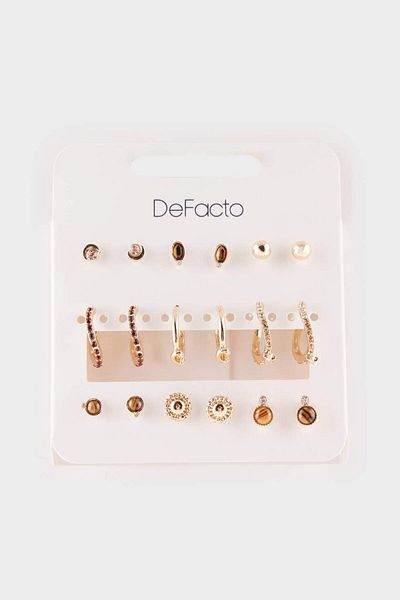 DeFacto Women's 9 Stone Gold Earrings F6838Axns