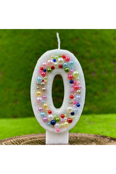 L&Wen شموع الكيك رقم 0، 7 سم، شمعة رقم خرز ملونة لأعياد الميلاد والاحتفالات ذ...
