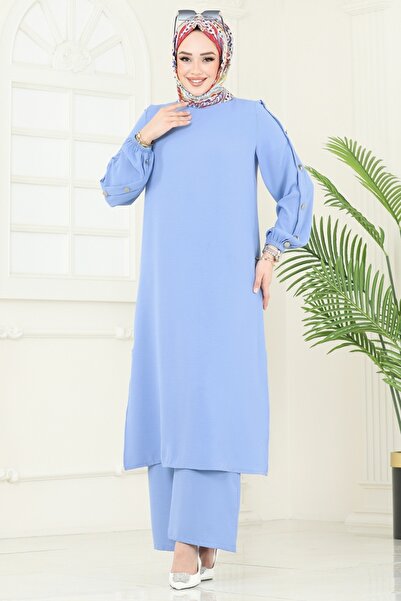 ModaMerve Apolet Düğmeli Tesettür Takım 371DVL817-MS Bebe Mavisi