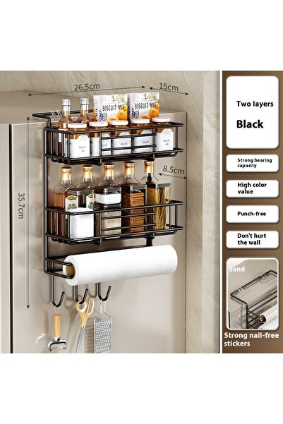 choice2 رف تخزين المطبخ باللون الأسود مكون من طبقتين، رف الثلاجة، رف الزجاجات...