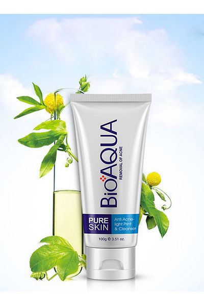 bioaoua Anti Acne Light Print and Cleanser, Gentle Non-Irritating Face Wash, Control Water-Oil Balance, 100g
