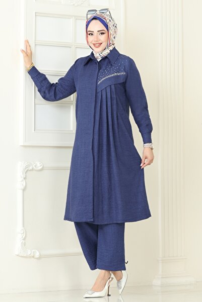 ModaMerve Taş Detaylı Sofia Takım 3128HBS856-MS Koyu İndigo