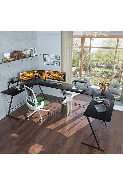 AGD Corner Desk L-Shaped for Computer, Home, Gaming, Writing, Black, Metal