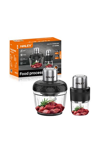 HALEY 800W Electric Chopper, 2 Speeds, 2 ABS Containers – 3L with 4 Blades and 0.5L