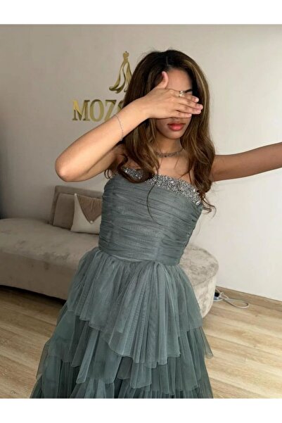 MEZON FASHION Tiered tulle dress with bow tie