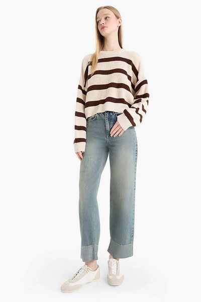 DeFacto Coool Oversize Wide Fit Crew Neck Striped Sweater X4931Az25Wn