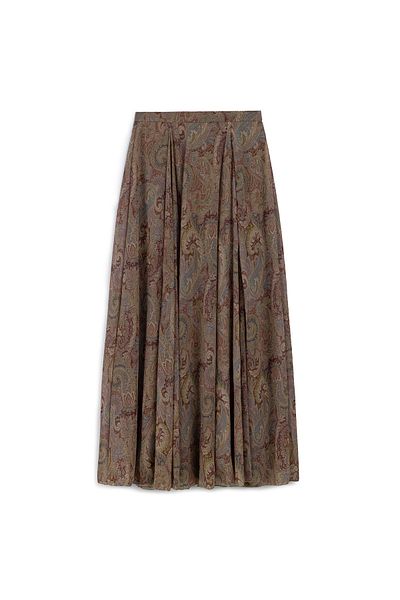 praye Ethnic Patterned Chiffon Skirt Bitter Brown